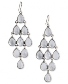 Postmodern chic. Lucky Brand's chandelier earrings are crafted from silver-tone mixed metal with simulated quartz accents in elegant abundance. Approximate drop: 3 inches. Postmodern chic. Lucky Brand's chandelier earrings are crafted from silver-tone mixed metal with simulated quartz accents in elegant abundance. Approximate drop: 3 inches.