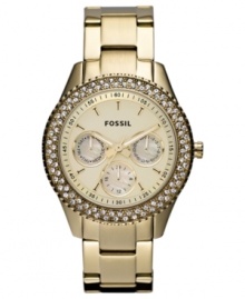 A steel watched soaked in golden sun from Fossil's Stella collection. A steel watched soaked in golden sun from Fossil's Stella collection.