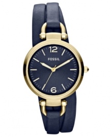 A fashionable triple play by Fossil. This Georgia collection watch lends a luxe look with rich blue colors. A fashionable triple play by Fossil. This Georgia collection watch lends a luxe look with rich blue colors.