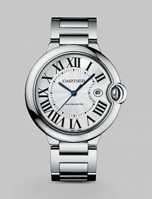Distinctive stainless steel design with blue hands and large Roman numeral dial. Stainless steel case and bracelet Case, 42mm X 13mm, 1.65 X 0.51 Water ressitant to 30M Date display Second hand Automatic movement Band width, 20mm, 0.79 Made in Switzerland Distinctive stainless steel design with blue hands and large Roman numeral dial. Stainless steel case and bracelet Case, 42mm X 13mm, 1.65 X 0.51 Water ressitant to 30M Date display Second hand Automatic movement Band width, 20mm, 0.79 Made in Switzerland