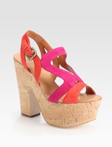 Uplifted by a natural cork heel and platform, vibrant colorblocking defines this suede go-to with an adjustable buckle and curvaceous straps. Cork heel, 5 (125mm)Cork platform, 2 (50mm)Compares to a 3 heel (75mm)Suede upperLeather lining and soleImported Uplifted by a natural cork heel and platform, vibrant colorblocking defines this suede go-to with an adjustable buckle and curvaceous straps. Cork heel, 5 (125mm)Cork platform, 2 (50mm)Compares to a 3 heel (75mm)Suede upperLeather lining and soleImported