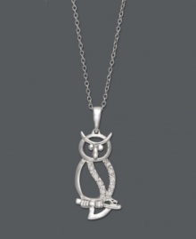 An intelligent choice. This wise style features a cut-out owl decorated with glittering, round-cut diamonds (1/10 ct. t.w.). Setting and chain crafted in sterling silver. Approximate length: 18 inches. Approximate drop: 1-1/5 inches. An intelligent choice. This wise style features a cut-out owl decorated with glittering, round-cut diamonds (1/10 ct. t.w.). Setting and chain crafted in sterling silver. Approximate length: 18 inches. Approximate drop: 1-1/5 inches.