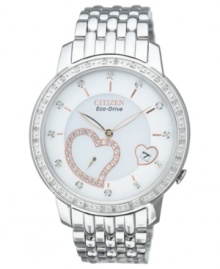 Let your heart shine with this darling Desire watch from Citizen. Sparkles with diamond accents and rosy detail. Built with Eco-Drive technology, harnessing natural and artificial light, never needing a battery.