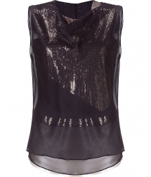 Luxurious top in fine silk - stylish in black and rose - glam, embellished with little sequins - double-layered - cut slim and slightly fitted, with draped round neck - sleeveless - tremendously flattering, posh and sophisticated - a classic evening top that goes fatastic with a pencil skirt, biker or tuxedo pant Luxurious top in fine silk - stylish in black and rose - glam, embellished with little sequins - double-layered - cut slim and slightly fitted, with draped round neck - sleeveless - tremendously flattering, posh and sophisticated - a classic evening top that goes fatastic with a pencil skirt, biker or tuxedo pant