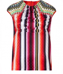 With its vivid contrast patterning and rainbow of colors, Peter Pilottos silk cap sleeve top is a radiant way to dress up your look - Round neckline, cap sleeves, hidden back zip - Loosely fitted - Wear with leather leggings, heels and bright accessories With its vivid contrast patterning and rainbow of colors, Peter Pilottos silk cap sleeve top is a radiant way to dress up your look - Round neckline, cap sleeves, hidden back zip - Loosely fitted - Wear with leather leggings, heels and bright accessories