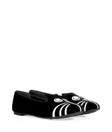 Work a sartorial edge into your fashion-forward footwear collection with Marc by Marc Jacobs cheeky cat slipper-style loafers - Round toe, velvet upper, white leather cat detailed overlay, quilted lining - Flat, comfortable rubber sole - Wear with a pullover and jeans, or opaque tights and a cocktail frock Work a sartorial edge into your fashion-forward footwear collection with Marc by Marc Jacobs cheeky cat slipper-style loafers - Round toe, velvet upper, white leather cat detailed overlay, quilted lining - Flat, comfortable rubber sole - Wear with a pullover and jeans, or opaque tights and a cocktail frock
