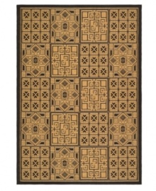 Add that finishing touch to your outdoor oasis with this versatile flat-weave area rug from Safavieh. Traditional design elements are set in striking black tones, made from soft-but-tough polypropylene for superior outdoor durability and easy cleaning. Add that finishing touch to your outdoor oasis with this versatile flat-weave area rug from Safavieh. Traditional design elements are set in striking black tones, made from soft-but-tough polypropylene for superior outdoor durability and easy cleaning.