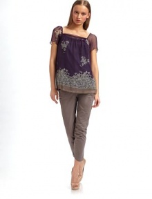 A lush flower garden comes to life on dreamy silk chiffon, with a simple A-line shape and square neckline.Squareneck Pullover style Short sleeves About 25 from shoulder to hem Fully lined Silk; dry clean Made in Italy A lush flower garden comes to life on dreamy silk chiffon, with a simple A-line shape and square neckline.Squareneck Pullover style Short sleeves About 25 from shoulder to hem Fully lined Silk; dry clean Made in Italy