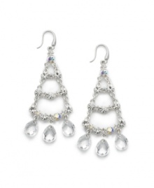 Forever elegant, these luminous chandelier earrings add effortless style. Charter Club's graceful design features three rows of sparkling clear glass accents. Crafted in silver tone mixed metal. Approximate drop: 3 inches. Forever elegant, these luminous chandelier earrings add effortless style. Charter Club's graceful design features three rows of sparkling clear glass accents. Crafted in silver tone mixed metal. Approximate drop: 3 inches.