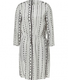 Add new-season style to your workweek chic with this printed silk dress from Tibi - Round neck, long sleeves, drawstring waist, all-over tribal print - Pair with wedge heels, a slim trench, and a statement satchel Add new-season style to your workweek chic with this printed silk dress from Tibi - Round neck, long sleeves, drawstring waist, all-over tribal print - Pair with wedge heels, a slim trench, and a statement satchel