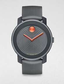 A minimalist design for the modern man of style, built with an aluminum case, textured gray dial and a Swiss quartz movement for the highest quality and functionality.Round bezelQuartz movementWater resistant to 3ATMStainless steel case: 43.5mm(1.71)Silicone braceletImported A minimalist design for the modern man of style, built with an aluminum case, textured gray dial and a Swiss quartz movement for the highest quality and functionality.Round bezelQuartz movementWater resistant to 3ATMStainless steel case: 43.5mm(1.71)Silicone braceletImported