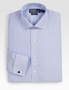 A trim-fitting Regent dress shirt in crisp cotton broadcloth with slim stripes and French cuffs. Buttonfront Moderate spread collar French cuffs Cotton Machine wash Imported A trim-fitting Regent dress shirt in crisp cotton broadcloth with slim stripes and French cuffs. Buttonfront Moderate spread collar French cuffs Cotton Machine wash Imported
