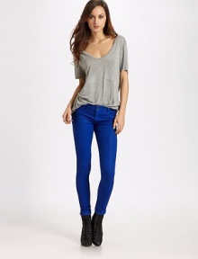 Body-skimming stretch denim reverses to a contrast shade for versatile looks.Mid-rise waistZip-flyFaux front pocketsRise, about 8Inseam, about 3095% cotton/2% elasterell/3% spandexMachine washMade in USA of imported fabric Body-skimming stretch denim reverses to a contrast shade for versatile looks.Mid-rise waistZip-flyFaux front pocketsRise, about 8Inseam, about 3095% cotton/2% elasterell/3% spandexMachine washMade in USA of imported fabric