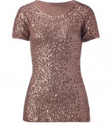 Luxe short sleeve top in silk and cashmere blend - Chic bronze shade compliments the all over sequin embellishment - Slim fit, hits below the hip - Flattering rounded neckline - Pair with skinny denim and pumps or a blazer and maxi skirt for a modern, sophisticated look Material: 70%Cashmere 30%Silk Luxe short sleeve top in silk and cashmere blend - Chic bronze shade compliments the all over sequin embellishment - Slim fit, hits below the hip - Flattering rounded neckline - Pair with skinny denim and pumps or a blazer and maxi skirt for a modern, sophisticated look Material: 70%Cashmere 30%Silk