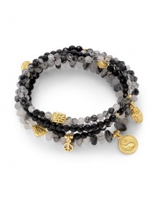 THE LOOKSet of five beaded braceletsYin yang, Buddha and peace charmsRutilated quartz and onyx stones22k goldplated vermeil sterling silver charm accentsElastic pull-on styleTHE MEASUREMENTWidth, about 2.5ORIGINMade in USA of imported materials THE LOOKSet of five beaded braceletsYin yang, Buddha and peace charmsRutilated quartz and onyx stones22k goldplated vermeil sterling silver charm accentsElastic pull-on styleTHE MEASUREMENTWidth, about 2.5ORIGINMade in USA of imported materials