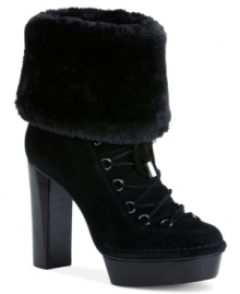 Now that's a heel. Calvin Klein's Keona high heel cold weather boots are remarkably tall with a wonderfully comfy faux-fur lining. Now that's a heel. Calvin Klein's Keona high heel cold weather boots are remarkably tall with a wonderfully comfy faux-fur lining.