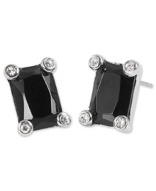 This fantastic four-sided set of stud earrings from Carolee features glass accents at the corners, off-setting an emerald-cut black stone. Crafted from silver-tone mixed metal. Approximate drop: 1/2 inch. This fantastic four-sided set of stud earrings from Carolee features glass accents at the corners, off-setting an emerald-cut black stone. Crafted from silver-tone mixed metal. Approximate drop: 1/2 inch.