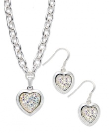 The look of love. Charter Club makes a heartfelt statement with this pendant necklace and drop earrings set. Crafted from silver-tone mixed metal with glistening stones adding luster. Items come packaged in a signature Charter Club box. Approximate length, necklace: 16 inches + 3-inch extender. Approximate drop: 1 inch. Approximate drop, earrings: 1-1/4 inches. The look of love. Charter Club makes a heartfelt statement with this pendant necklace and drop earrings set. Crafted from silver-tone mixed metal with glistening stones adding luster. Items come packaged in a signature Charter Club box. Approximate length, necklace: 16 inches + 3-inch extender. Approximate drop: 1 inch. Approximate drop, earrings: 1-1/4 inches.