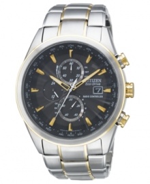 Traverse the globe with style and precision with Citizen's durable World Chronograph A-T timepiece. Built with Eco-Drive, harnessing natural and artificial light, never needing a battery. Traverse the globe with style and precision with Citizen's durable World Chronograph A-T timepiece. Built with Eco-Drive, harnessing natural and artificial light, never needing a battery.