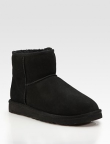 Cozy up to these must-have shearling lined suede boots. 1 rubber heel Suede upper Rubber sole Imported Fur origin: Australia Cozy up to these must-have shearling lined suede boots. 1 rubber heel Suede upper Rubber sole Imported Fur origin: Australia