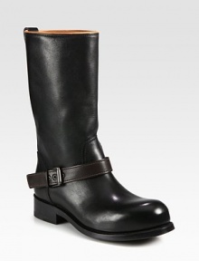 Classic wardrobe staple of supple leather in neutral tones with an adjustable buckle strap and contrast trim. Stacked heel, 1¼ (30mm)Shaft, 10½Leg circumference, 12Leather upperPull-on style with back pull-tabLeather liningLeather and rubber solePadded insoleMade in Italy Classic wardrobe staple of supple leather in neutral tones with an adjustable buckle strap and contrast trim. Stacked heel, 1¼ (30mm)Shaft, 10½Leg circumference, 12Leather upperPull-on style with back pull-tabLeather liningLeather and rubber solePadded insoleMade in Italy