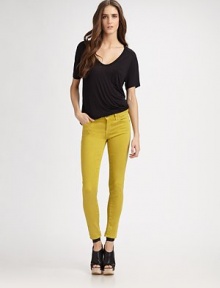 Body-hugging stretch denim in your favorite hue.THE FITSkinny fitMedium rise, about 8Inseam, about 29THE DETAILSZip flyFive-pocket style98% cotton/2% polyurethaneMachine washMade in USA of imported fabric Body-hugging stretch denim in your favorite hue.THE FITSkinny fitMedium rise, about 8Inseam, about 29THE DETAILSZip flyFive-pocket style98% cotton/2% polyurethaneMachine washMade in USA of imported fabric