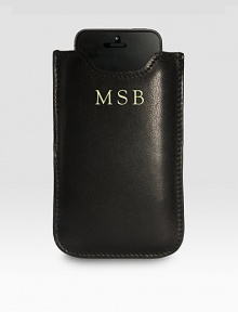 Surround and protect your iPhone 5 with the richness of fine, handcrafted leather in an elegant, understated case that's sized for a perfect fit.Can also accommodate many other smart phone modelsCalfskin3.5H X 5.5HMade in USA Surround and protect your iPhone 5 with the richness of fine, handcrafted leather in an elegant, understated case that's sized for a perfect fit.Can also accommodate many other smart phone modelsCalfskin3.5H X 5.5HMade in USA