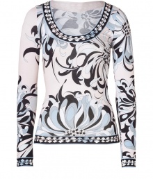 With a vivid flower print and super soft jersey, Emilio Puccis scoop neck top is as contemporary as it is chic - Scoop neckline, long sleeves, contrast print trim - Form-fitting - Wear with solid separates and bright flats With a vivid flower print and super soft jersey, Emilio Puccis scoop neck top is as contemporary as it is chic - Scoop neckline, long sleeves, contrast print trim - Form-fitting - Wear with solid separates and bright flats