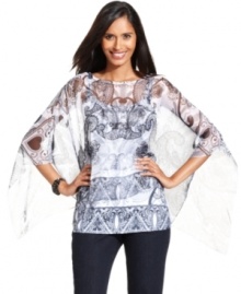 Airy and light, make a heavenly impression with Style&co.'s chiffon printed poncho. The accompanying camisole coordinates for a well-matched look. Airy and light, make a heavenly impression with Style&co.'s chiffon printed poncho. The accompanying camisole coordinates for a well-matched look.