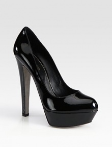 Low-cut patent leather style with a sky-high heel and a platform. Self-covered heel, 6 (150mm)Covered platform, 1 (25mm)Compares to 5 heel (125mm)Patent leather upperLeather lining and solePadded insoleMade in ItalyOUR FIT MODEL RECOMMENDS ordering one size up as this style runs small. Low-cut patent leather style with a sky-high heel and a platform. Self-covered heel, 6 (150mm)Covered platform, 1 (25mm)Compares to 5 heel (125mm)Patent leather upperLeather lining and solePadded insoleMade in ItalyOUR FIT MODEL RECOMMENDS ordering one size up as this style runs small.