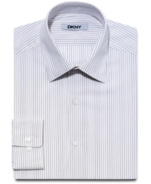 In a crisp tripe, this slim-fit dress shirt from DKNY is the right way to enliven your suit. In a crisp tripe, this slim-fit dress shirt from DKNY is the right way to enliven your suit.