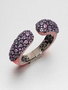 A colorful piece encrusted with a mix of faceted amethyst and multi-colored sapphire stones set in rhodium-plated sterling silver and accented with bright enamel. AmethystMulti-colored sapphiresEnamelRhodium-plated sterling silverDiameter, about 2.2Hinged closureImported A colorful piece encrusted with a mix of faceted amethyst and multi-colored sapphire stones set in rhodium-plated sterling silver and accented with bright enamel. AmethystMulti-colored sapphiresEnamelRhodium-plated sterling silverDiameter, about 2.2Hinged closureImported