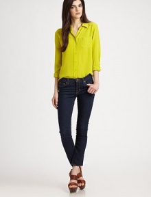 Cool hi-lo hem updates this shimmering silk blouse. Point collarButton frontLong sleeves with buttoned cuffsHi-lo hem hits below the hipsSilkDry cleanImportedModel shown is 5'10 (177cm) wearing US size Small. Cool hi-lo hem updates this shimmering silk blouse. Point collarButton frontLong sleeves with buttoned cuffsHi-lo hem hits below the hipsSilkDry cleanImportedModel shown is 5'10 (177cm) wearing US size Small.
