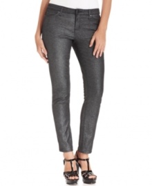 Add a little edge to your wardrobe with Ellen Tracy's metallic jeans. Pair them with a sequin top to amp up the shine! Add a little edge to your wardrobe with Ellen Tracy's metallic jeans. Pair them with a sequin top to amp up the shine!
