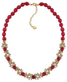 Paint the town red in this frontal necklace from Carolee. Crafted from gold-tone mixed metal, it's truly the red glass faceted beads that enhance the style. Approximate length: 16 inches. Paint the town red in this frontal necklace from Carolee. Crafted from gold-tone mixed metal, it's truly the red glass faceted beads that enhance the style. Approximate length: 16 inches.