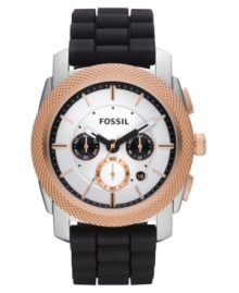 An industrial-inspired Machine collection watch with modern touches of rose-gold, by Fossil.