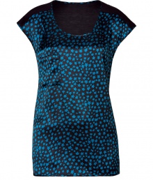 Consider it written in the stars: Steffen Schrauts celestial spin on minimalist chic ups the ante on casual separates - Pattern blocked in solid black and a blue star print - Cap sleeves and flattering round neck - Slim, straight silhouette - Layer with a blazer or leather jacket and pair with cigarette pants or skinny denim and ballet flats or booties Consider it written in the stars: Steffen Schrauts celestial spin on minimalist chic ups the ante on casual separates - Pattern blocked in solid black and a blue star print - Cap sleeves and flattering round neck - Slim, straight silhouette - Layer with a blazer or leather jacket and pair with cigarette pants or skinny denim and ballet flats or booties