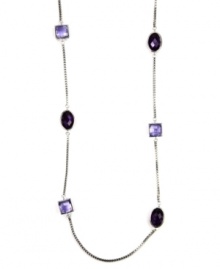 Lovely in lavender. This pretty station necklace by AK Anne Klein adds the perfect last layer to your daily look. With plastic purple accents, it's crafted in imitation rhodium-plated mixed metal. Approximate length: 36 inches. Lovely in lavender. This pretty station necklace by AK Anne Klein adds the perfect last layer to your daily look. With plastic purple accents, it's crafted in imitation rhodium-plated mixed metal. Approximate length: 36 inches.