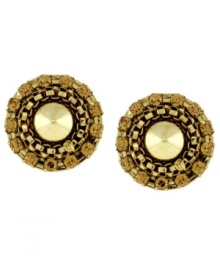 All that glitters in gold. BCBGeneration's chic button studs glisten in gold tone mixed metal with sparkling glass accents. Approximate diameter: 1-1/2 inches. All that glitters in gold. BCBGeneration's chic button studs glisten in gold tone mixed metal with sparkling glass accents. Approximate diameter: 1-1/2 inches.
