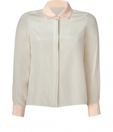Modern and contemporary with chic tonal pastel coloring, NY born and raised designer Jonathan Simkhais sweet silk blouse is a fun choice for dressing up daytime looks - Blush collar and cuffs, long sleeves, button-down front, longer back - Loosely tailored fit - Wear with favorite skinnies and flats Modern and contemporary with chic tonal pastel coloring, NY born and raised designer Jonathan Simkhais sweet silk blouse is a fun choice for dressing up daytime looks - Blush collar and cuffs, long sleeves, button-down front, longer back - Loosely tailored fit - Wear with favorite skinnies and flats