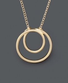 Aesthetically alluring. Giani Bernini's interlocking circle design will have you entranced. Pendant features two, graduated circles and a delicate chain crafted in 24k gold over sterling silver. Approximate length: 18 inches. Approximate drop: 1 inch. Aesthetically alluring. Giani Bernini's interlocking circle design will have you entranced. Pendant features two, graduated circles and a delicate chain crafted in 24k gold over sterling silver. Approximate length: 18 inches. Approximate drop: 1 inch.