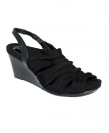 Strut your stuff in style in Giani Bernini's Ramona wedge sandals. The detail on the vamp is super trendy, while the walkable elevated wedge will keep you on your feet all day. Strut your stuff in style in Giani Bernini's Ramona wedge sandals. The detail on the vamp is super trendy, while the walkable elevated wedge will keep you on your feet all day.