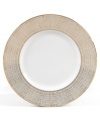 Like fine mesh ribbons, a crisscross of gold bands with platinum accents create this delightfully rustic dinnerware pattern. A beautiful way to bring homespun charm to formal events or exquisite style to every meal.