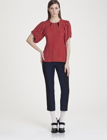 Sculptural puffed sleeves and small wool insets at the neckline elevate this artfully tailored style.Jewel necklineShort puffed sleevesWool insetsBack zip51% acetate/49% viscoseDry cleanMade in Italy of imported fabricModel shown is 5'11 (180cm) wearing US size 4. Sculptural puffed sleeves and small wool insets at the neckline elevate this artfully tailored style.Jewel necklineShort puffed sleevesWool insetsBack zip51% acetate/49% viscoseDry cleanMade in Italy of imported fabricModel shown is 5'11 (180cm) wearing US size 4.