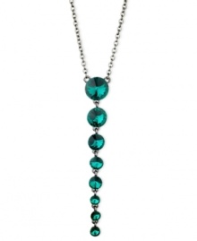 Teal appeal. This Y-shaped necklace from GUESS is crafted from hematite-tone mixed metal with glass crystal stones putting on a dazzling display. Item comes packaged in a signature GUESS Gift Box. Approximate length: 18 inches + 2-inch extender. Approximate drop: 4 inches. Teal appeal. This Y-shaped necklace from GUESS is crafted from hematite-tone mixed metal with glass crystal stones putting on a dazzling display. Item comes packaged in a signature GUESS Gift Box. Approximate length: 18 inches + 2-inch extender. Approximate drop: 4 inches.