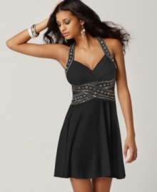 Beads and sequins add serious sparkle to this Hailey Logan dress - perfect for a glam goddess! Beads and sequins add serious sparkle to this Hailey Logan dress - perfect for a glam goddess!
