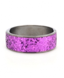 The perfect pop of color! A pretty purple-hued glitter finish stands out on Haskell's skinny bangle bracelet. Set in hematite tone mixed metal with a hinge closure, it's sure to enliven your evening style. Approximate length: 8 inches. The perfect pop of color! A pretty purple-hued glitter finish stands out on Haskell's skinny bangle bracelet. Set in hematite tone mixed metal with a hinge closure, it's sure to enliven your evening style. Approximate length: 8 inches.