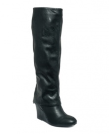 Make a fashionable impression with Style&co.'s tall leather Minka boots. With a deep cuff and trendy wedge heel, they also include a round-toe shape and flex sole for continuous comfort. Make a fashionable impression with Style&co.'s tall leather Minka boots. With a deep cuff and trendy wedge heel, they also include a round-toe shape and flex sole for continuous comfort.