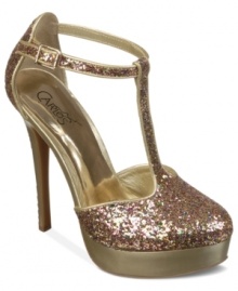 Bold sparkle makes a darling T-strap that much cuter. Slip on Carlos by Carlos Santana's Prince Too T-strap platform pumps and watch your look transform. Bold sparkle makes a darling T-strap that much cuter. Slip on Carlos by Carlos Santana's Prince Too T-strap platform pumps and watch your look transform.