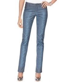 Shine on in INC's metallic jeans! The subtle python print and chic cropped silhouette add head-turning style to casual days. Shine on in INC's metallic jeans! The subtle python print and chic cropped silhouette add head-turning style to casual days.